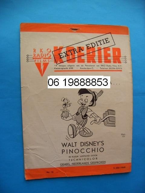 gezocht oud promotie folder film RKO koerier 1938 1940 1950, Gelezen, Folder, Walt Disney, Ophalen of Verzenden