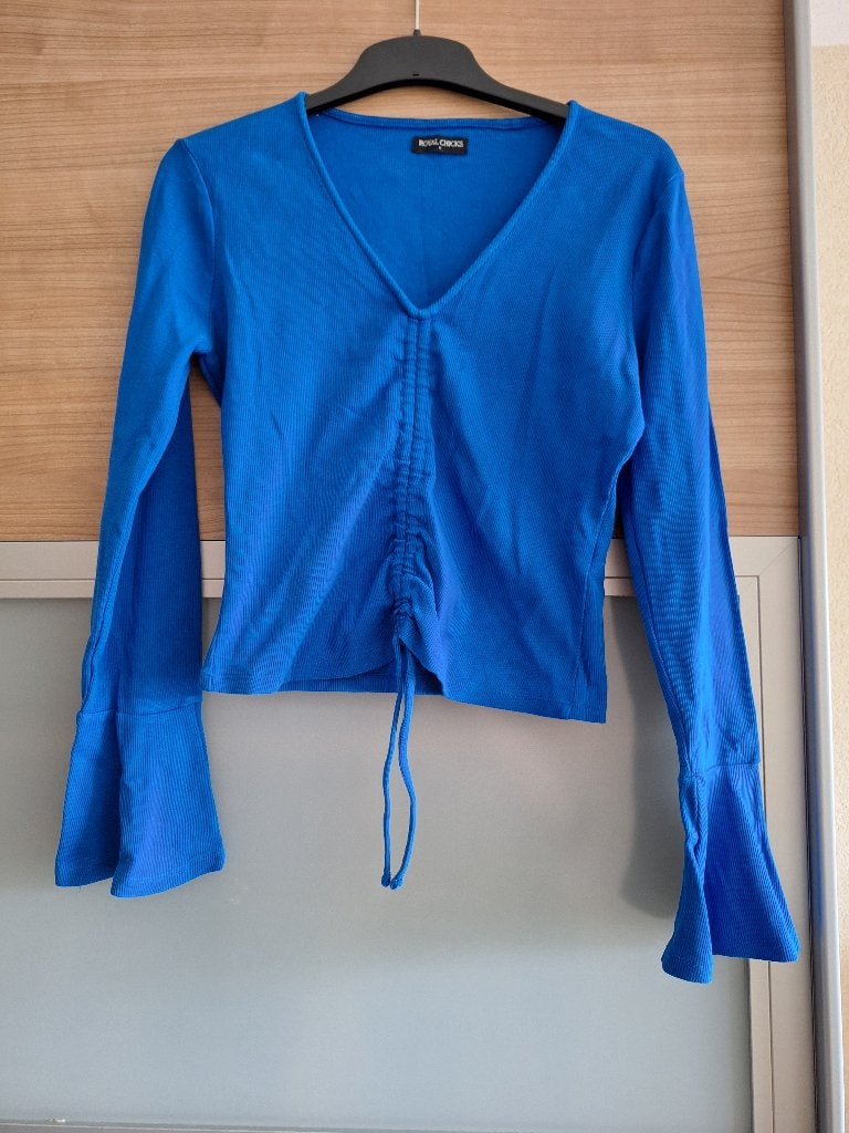 Blauwe top / longsleeve met flared mouwen maat L, Kleding | Dames, Blauw, Maat 42/44 (L), Nieuw, Ophalen of Verzenden