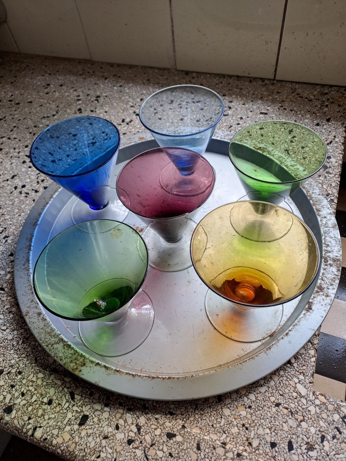 Set van 6 Vintage Gekleurde Cocktailglazen, Ophalen of Verzenden