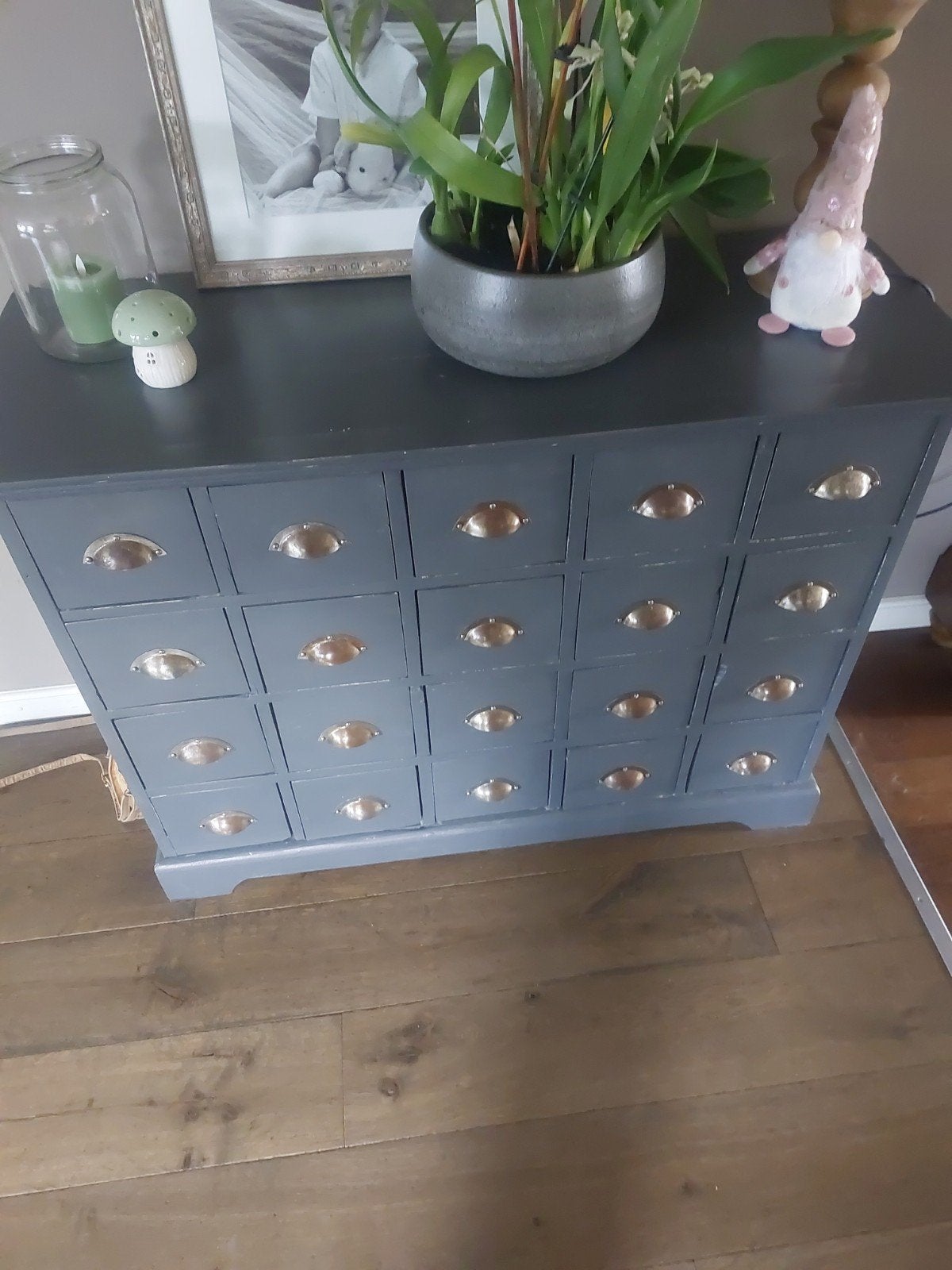 apothekers kast / ladenkast grijs teak, Ophalen, 100 tot 150 cm, 5 laden of meer, Teakhout