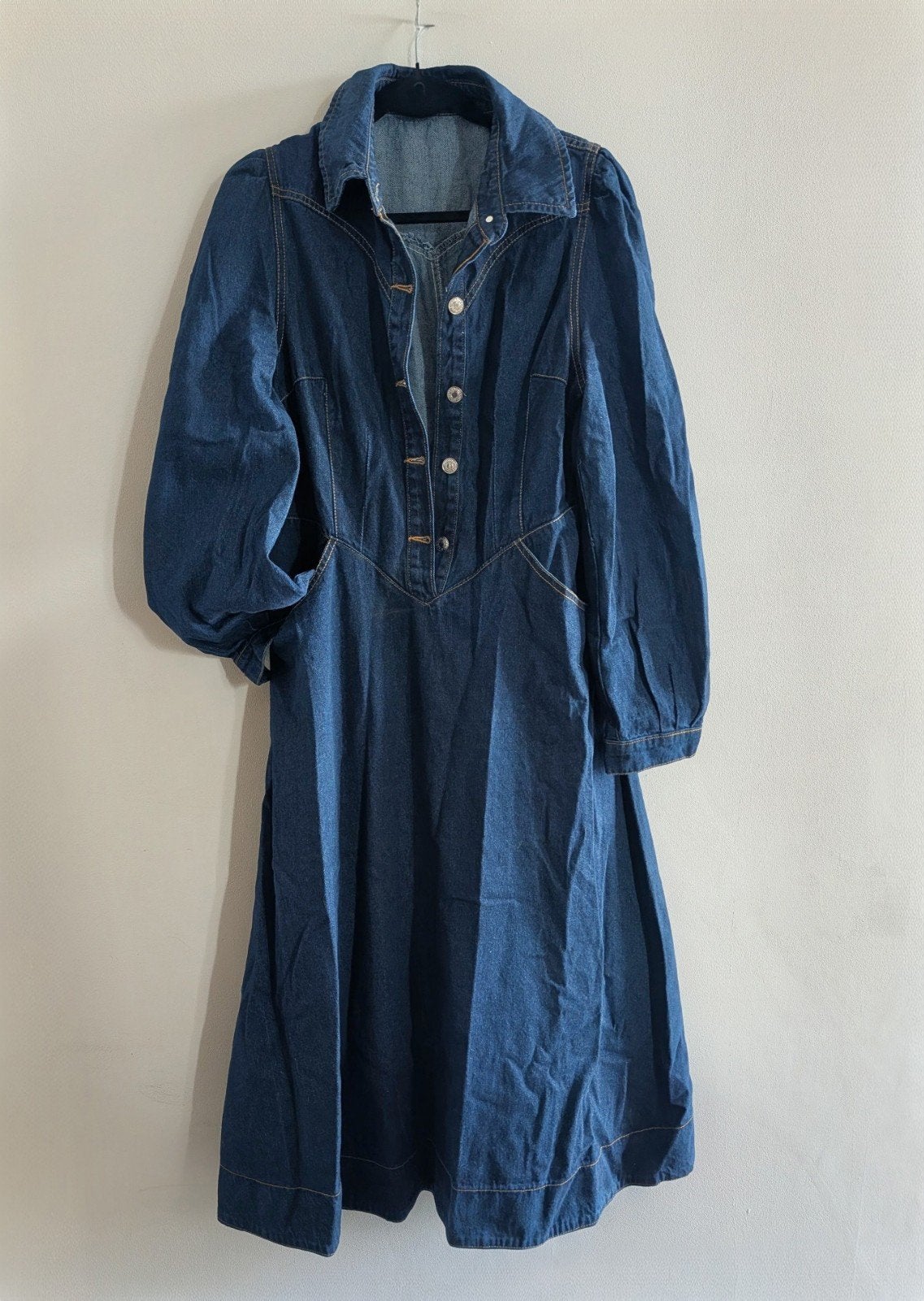 Donkerblauwe Denim Jurk met Lange Mouwen, Ophalen of Verzenden, Maat 42/44 (L), Blauw, Boven de knie