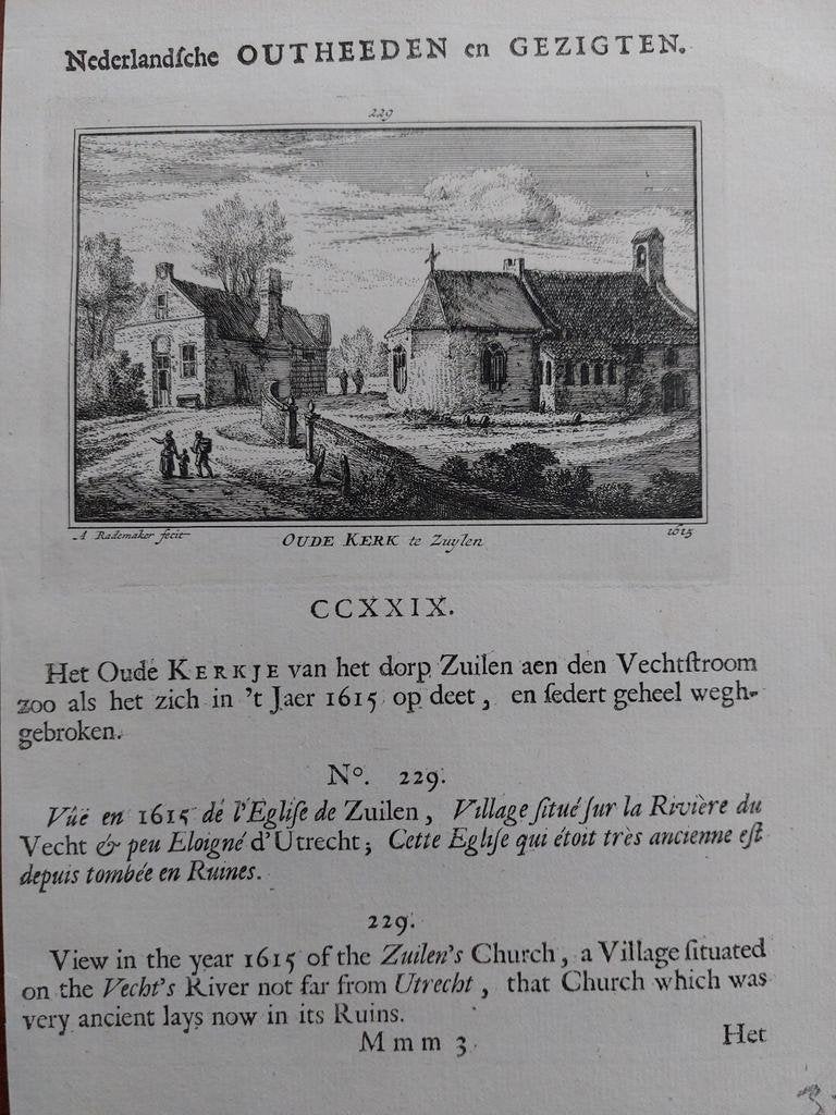 229 / De Oude Kerk te Zuylen - Zuilen Gravure uit 1732, Antiek en Kunst, Ophalen of Verzenden