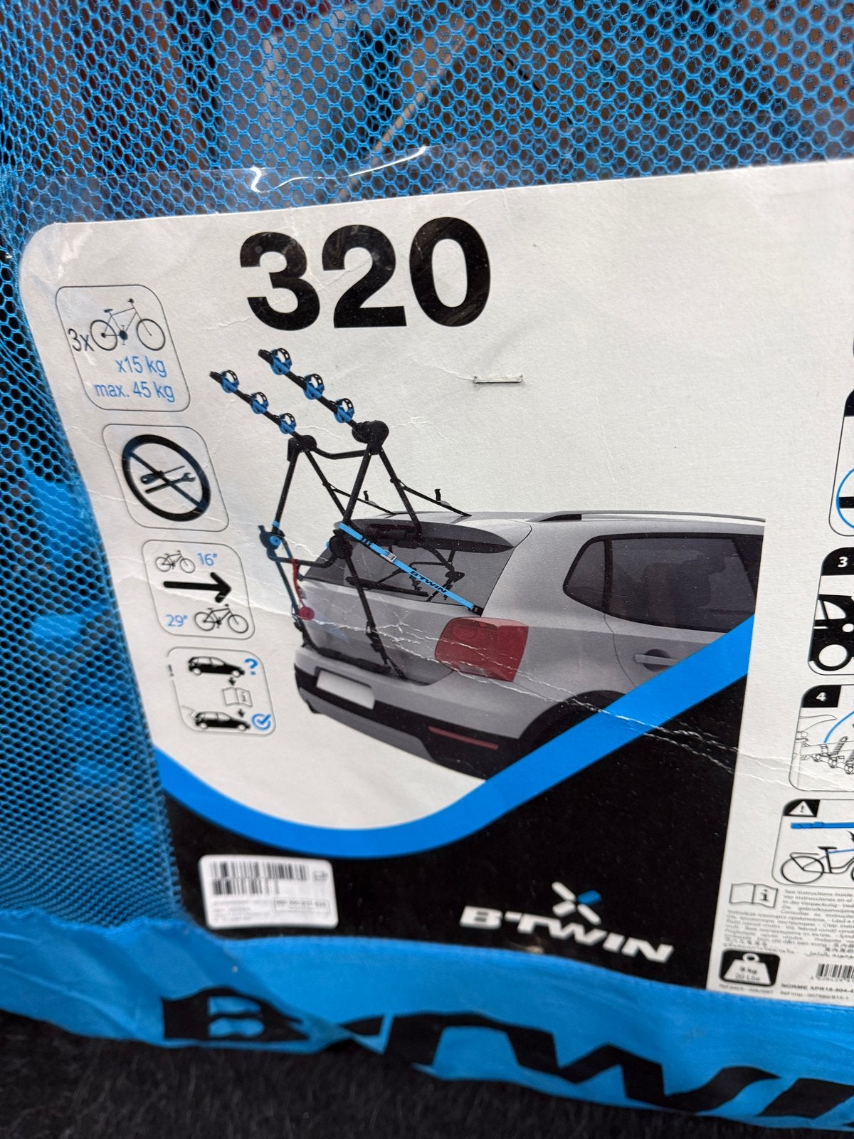 B'Twin 320 Achterklep Fietsendrager voor 3 fietsen, Ophalen of Verzenden, 3 fietsen of meer, Gebruikt, Achterklepdrager