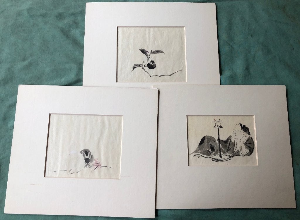 3 Japanse of Chinese  penseel tekeningen, Schilderij, Geschilderd, Ophalen of Verzenden, Papier/karton