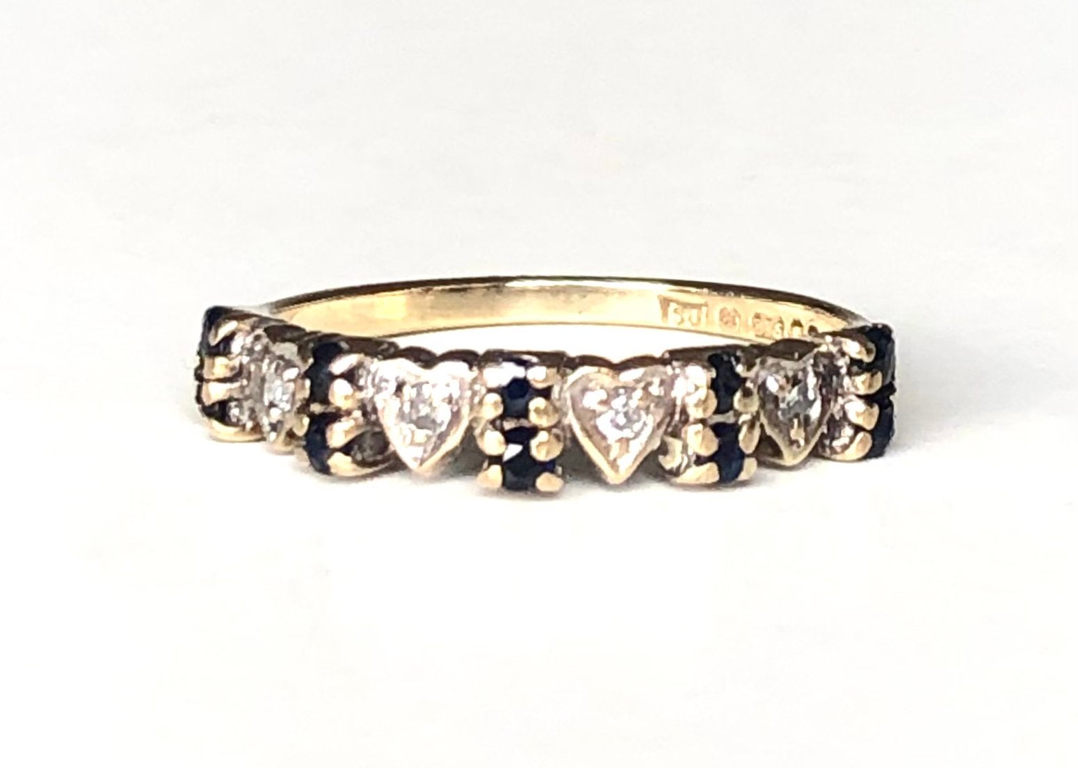 AnnaNina vintage 9k gouden ring saffier diamant maat 17,5, Blauw, Ophalen of Verzenden, Zo goed als nieuw, 17 tot 18