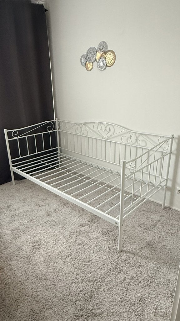 Wit metalen bedframe, Ophalen, 90 cm, Eenpersoons, Wit