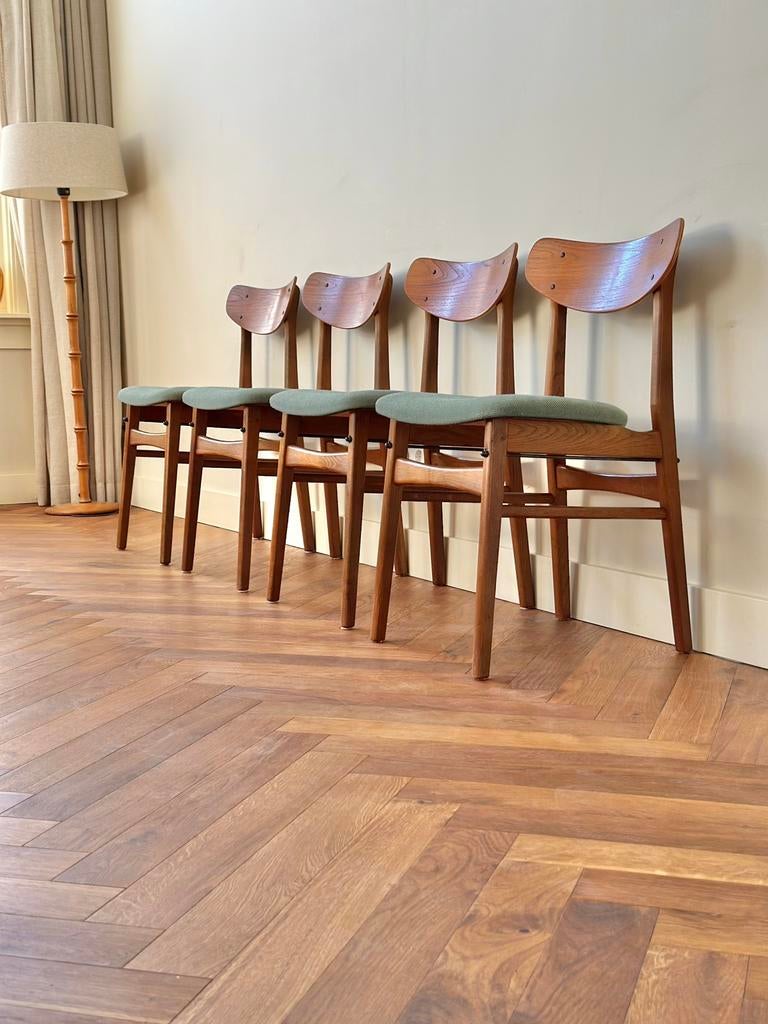 Set 4 vintage stoelen Deens teak hout eieken jaren 50/60/70, Ophalen, Gebruikt, Overige kleuren, Vintage