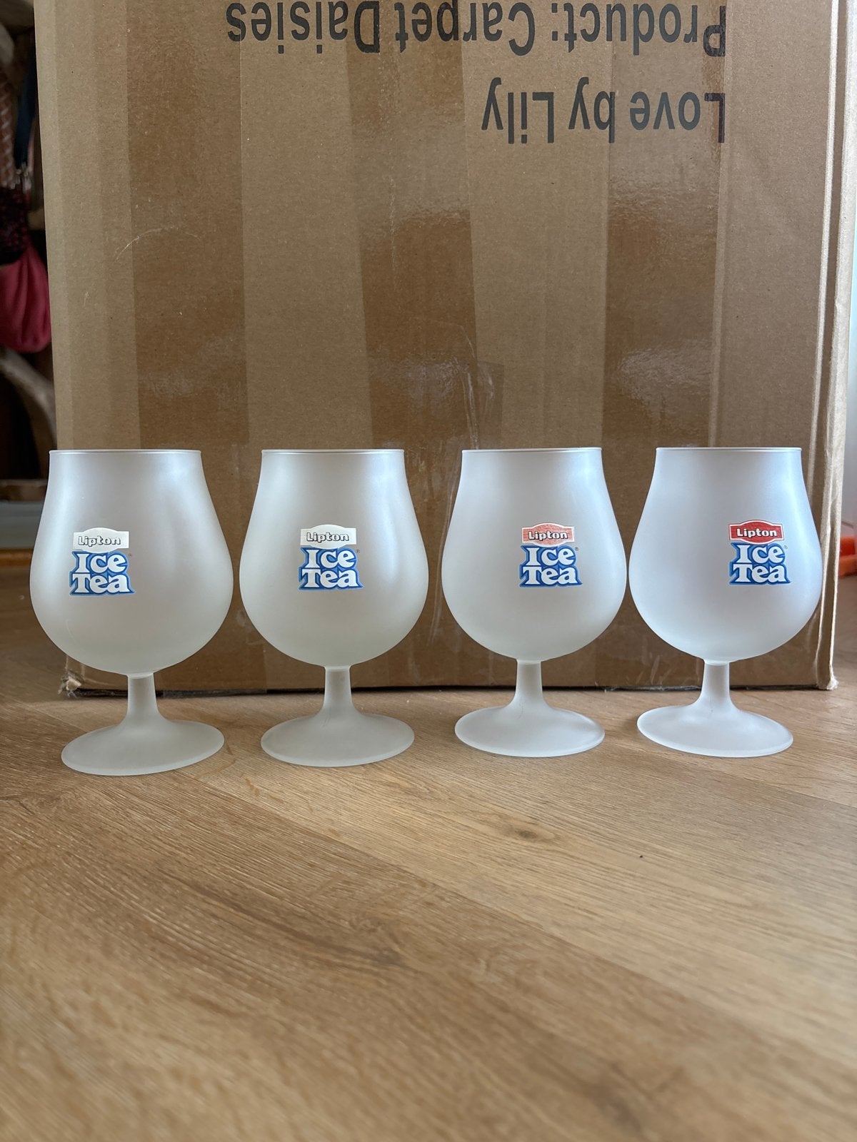 Set van 4 Lipton Ice Tea glazen, Ophalen of Verzenden, Zo goed als nieuw, Wit, Glas