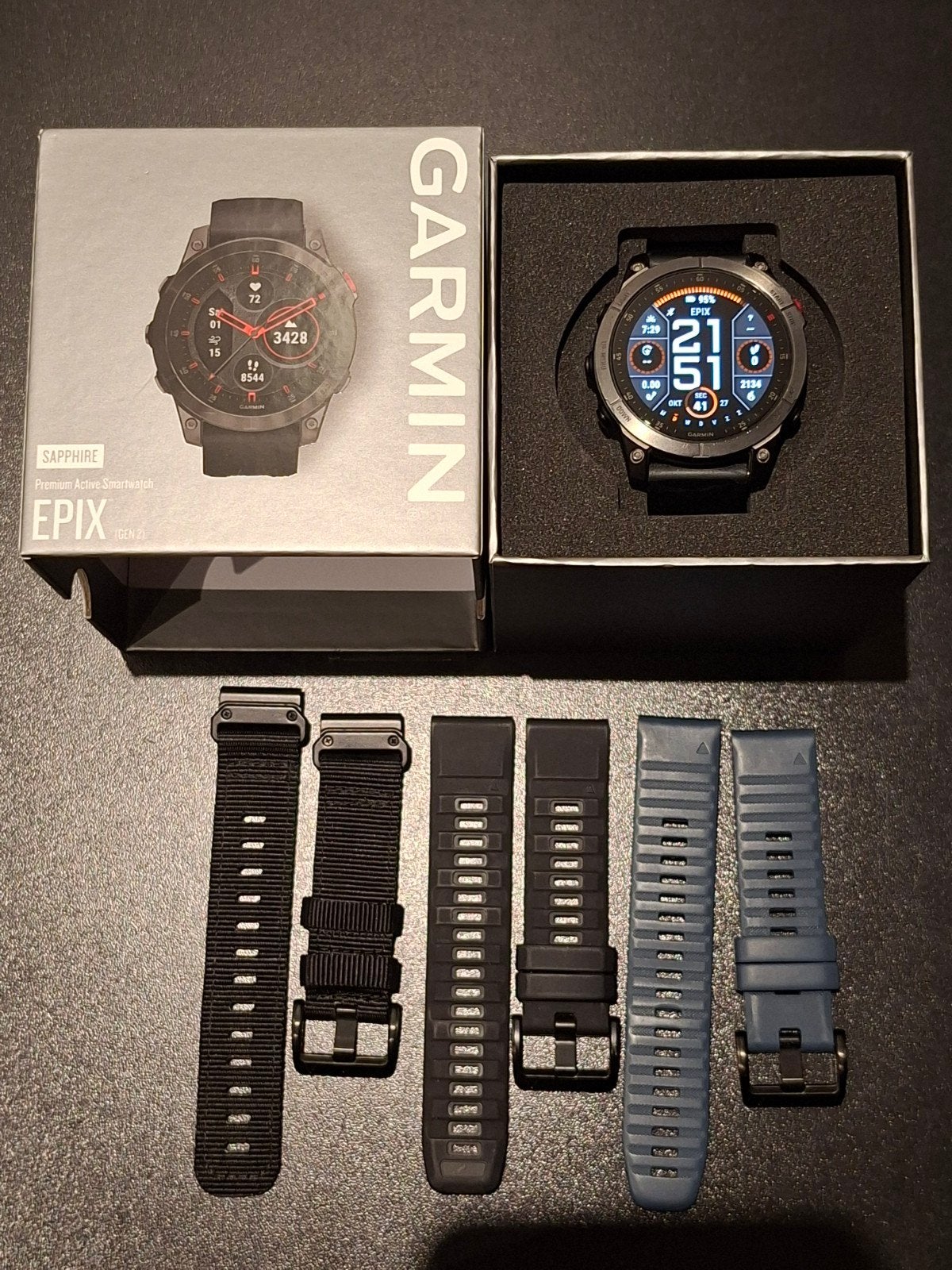 Garmin Epix Gen 2 Sapphire 47mm, Zwart, Garmin, Stappen, Ophalen of Verzenden