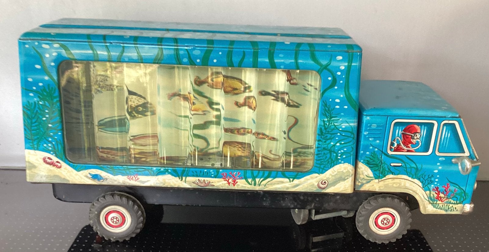 Zeer zeldzame grote 1960 blikken Aquarium truck,34 cm Japan, Ophalen