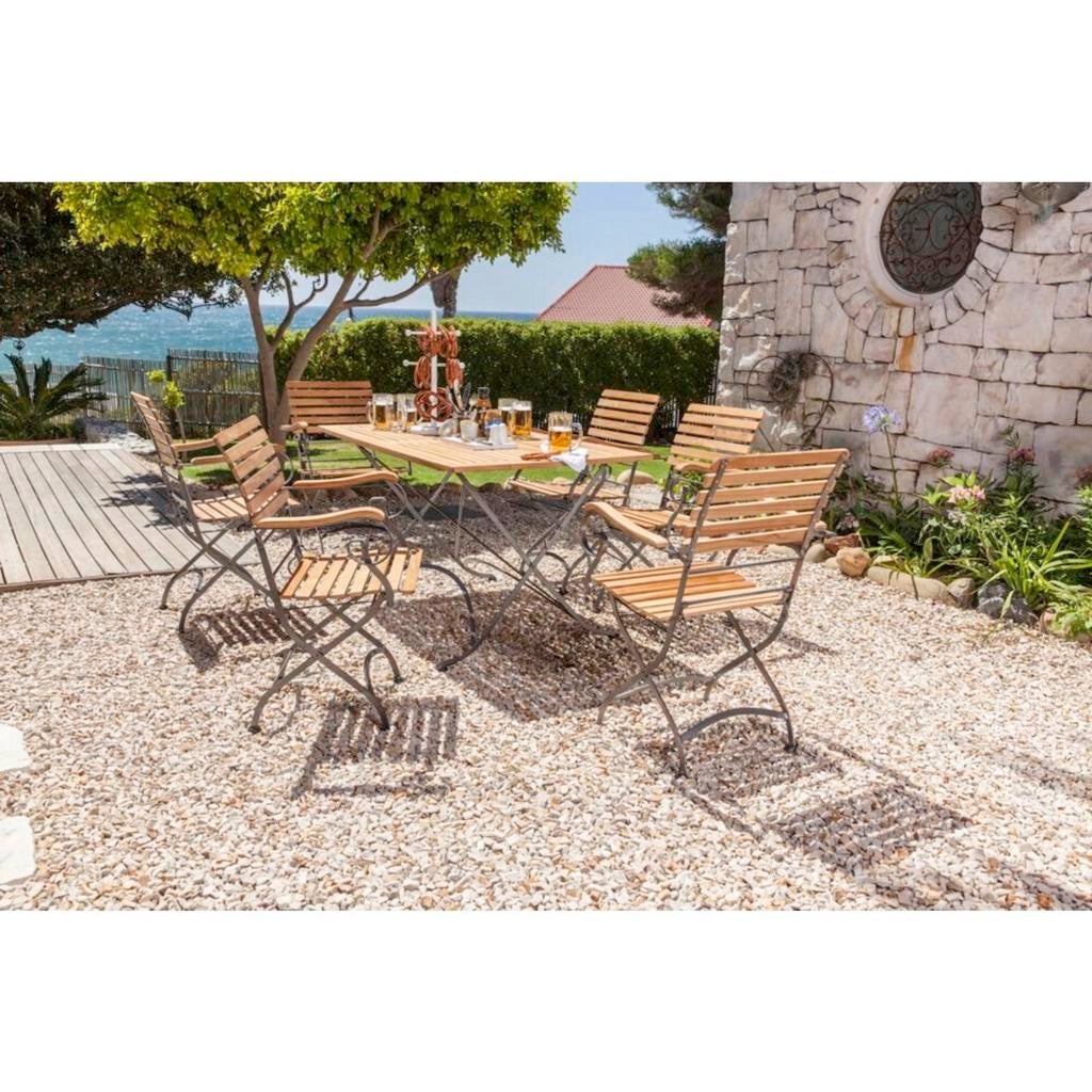 Casaya teak houten/metalen tuinset, inklapbaar, Tuin en Terras, Tuinsets en Loungesets, Teakhout, Nieuw, Bank, Ophalen