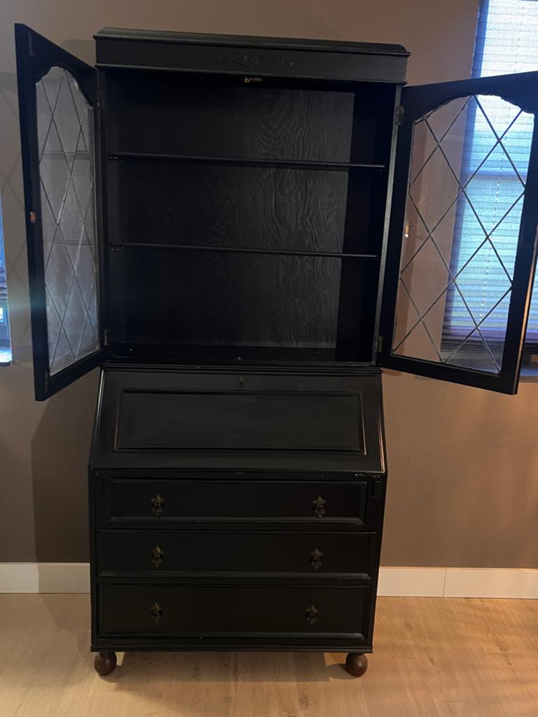 Antiek Zwart Bureau met Vitrinekast - Klassiek Design, Antiek en Kunst, Ophalen