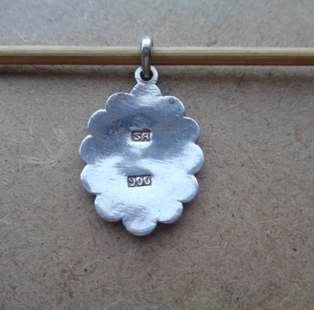 zilveren Niello hanger met twee pauwen [388], Verzenden, Zo goed als nieuw, Zilver, Zilver