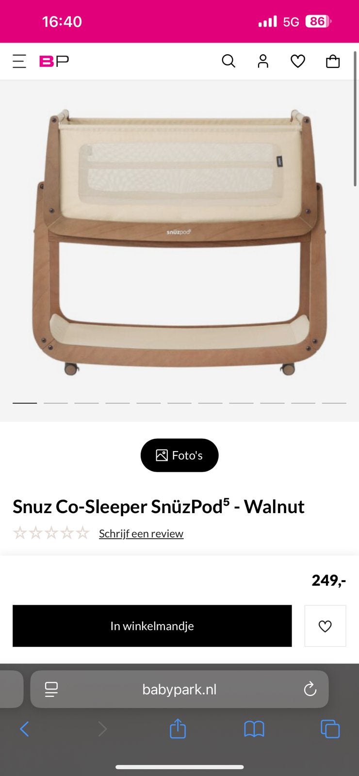 Snuzpod5 co-sleeper, Kinderen en Baby's, Babywiegjes en Ledikanten, Ophalen, Zo goed als nieuw, Wieg