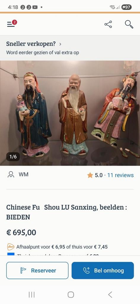 Chinees beelden  3 ster-Goden 38cm.hoog, Ophalen of Verzenden