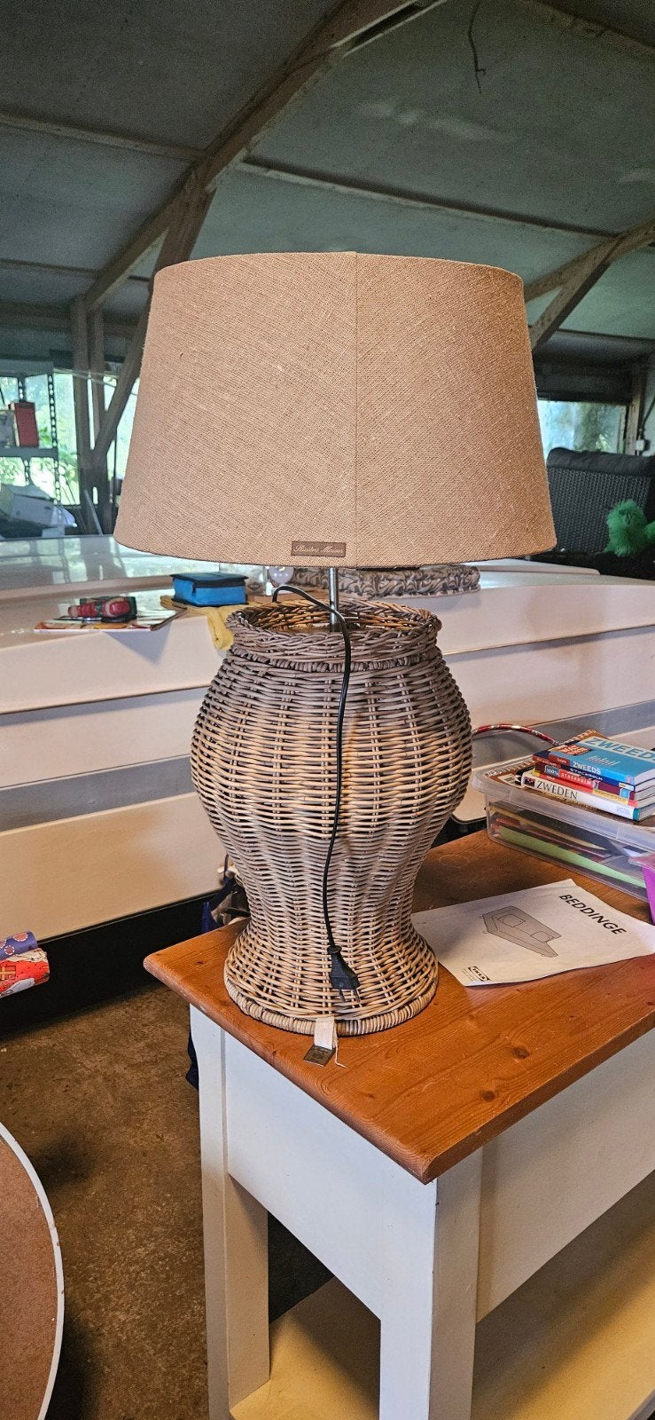 Riviera Maison Tafellamp Rotan met Stoffen Kap, Huis en Inrichting, Zo goed als nieuw, Schemerlamp, Landelijk, Ophalen