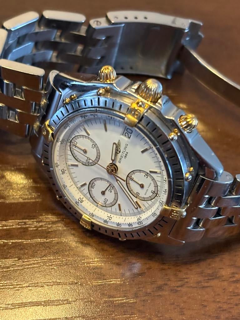 Breitling Chronomat B13047 staal/goud 40mm mooie staat., Ophalen, Staal, Staal, Breitling