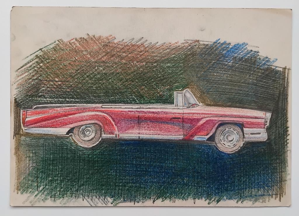 Originele potloodtekening. Auto. Jaren 60., Antiek en Kunst, Kunst | Schilderijen | Klassiek, Ophalen of Verzenden