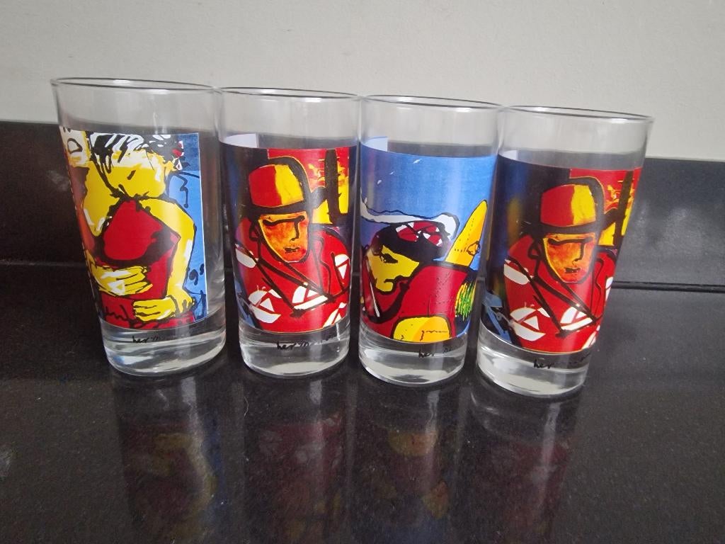 Herman Brood 4x longdrink glas, Ophalen of Verzenden, Zo goed als nieuw, Bierglas