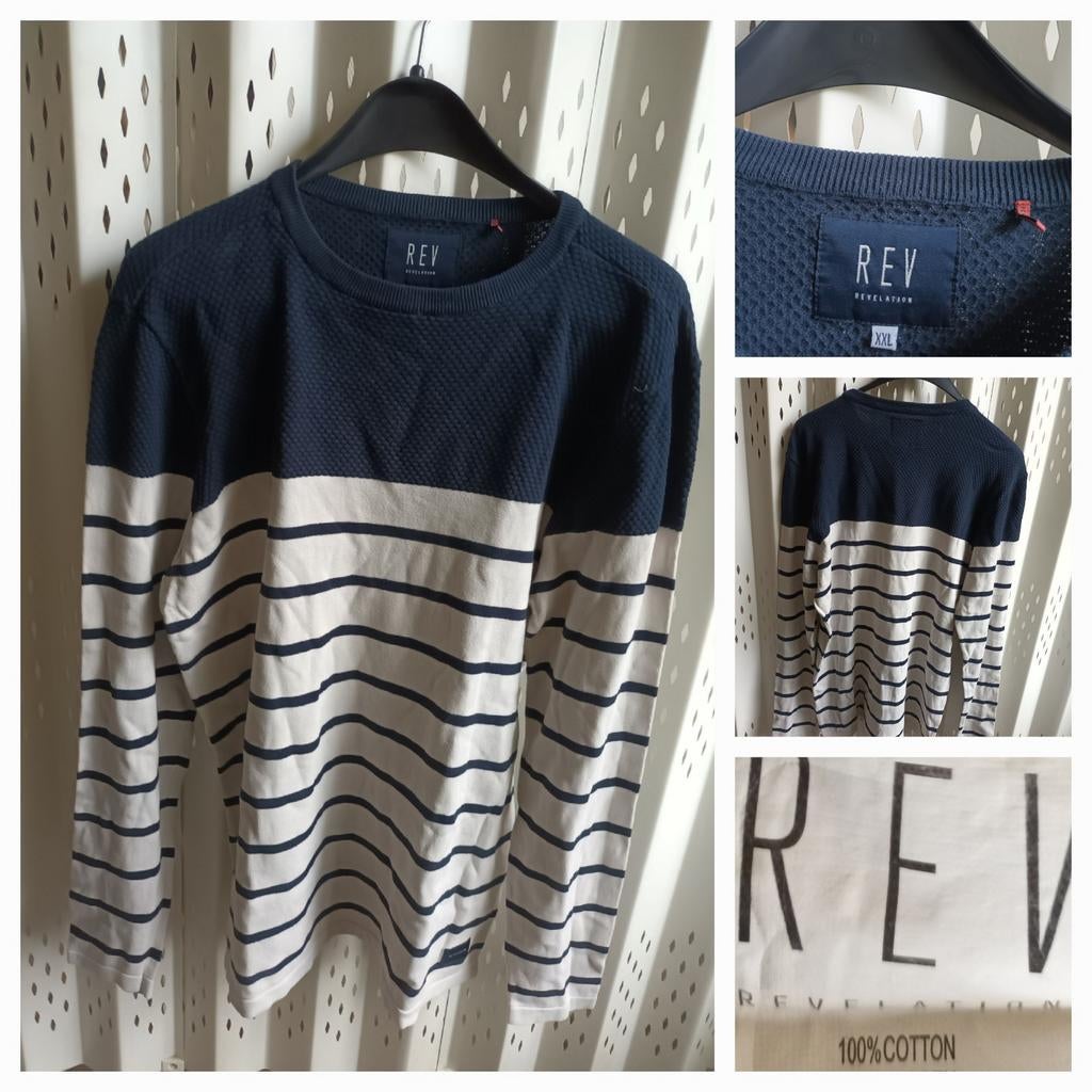 REV donkerblauw/wit heren sweatshirt katoen XXL, Blauw, Overige maten, Ophalen of Verzenden, Gedragen