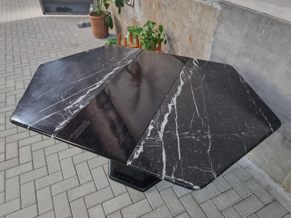 Vintage Zwart Wit Marmeren Eettafel | Uitschuifbare Tafel, Gebruikt, 100 tot 150 cm, Vintage retro Boho, Overige materialen