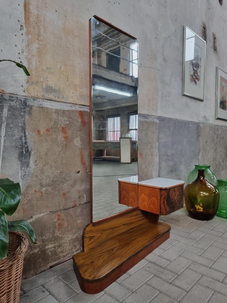 Mid Century Design Staande Spiegel met Kastje | Vintage Kast, Ophalen of Verzenden, Gebruikt