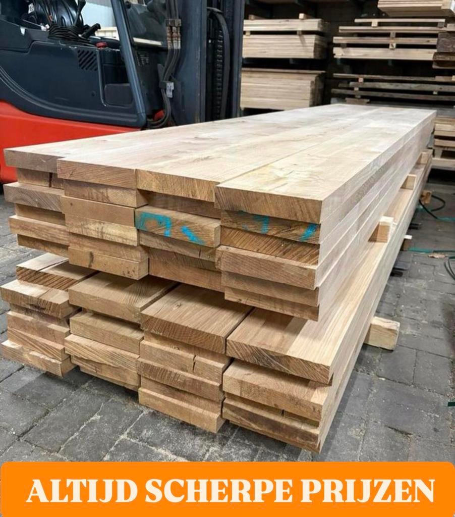 Eiken planken geschaafd 2-3-4cm KD gedroogd balken rustiek, Ophalen, 25 tot 50 mm, Eiken, Nieuw