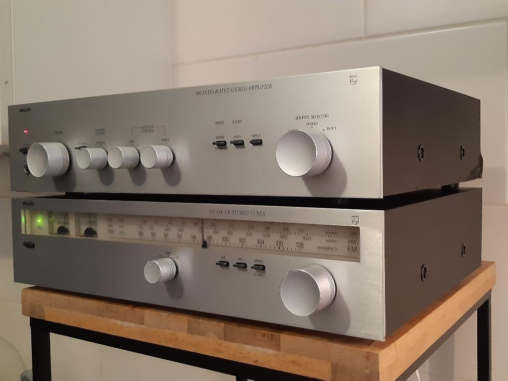 Vintage Philips versterker 90AH302,tuner 90AH102,Wharfedale, Gebruikt, Ophalen, Overige merken, Minder dan 60 watt