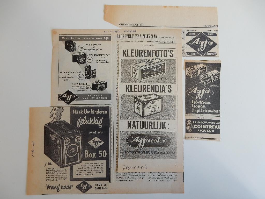 Agfa reclame uit oude kranten en tijdschriften., Ophalen of Verzenden, 1940 tot 1960, Nederland, Knipsel(s)
