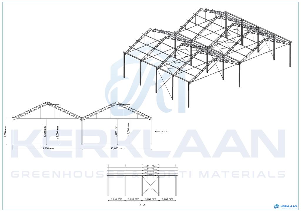 Complete staalconstructie 435 m² | 25.60m x 17.00m, Ophalen of Verzenden, Gebruikt, IJzer