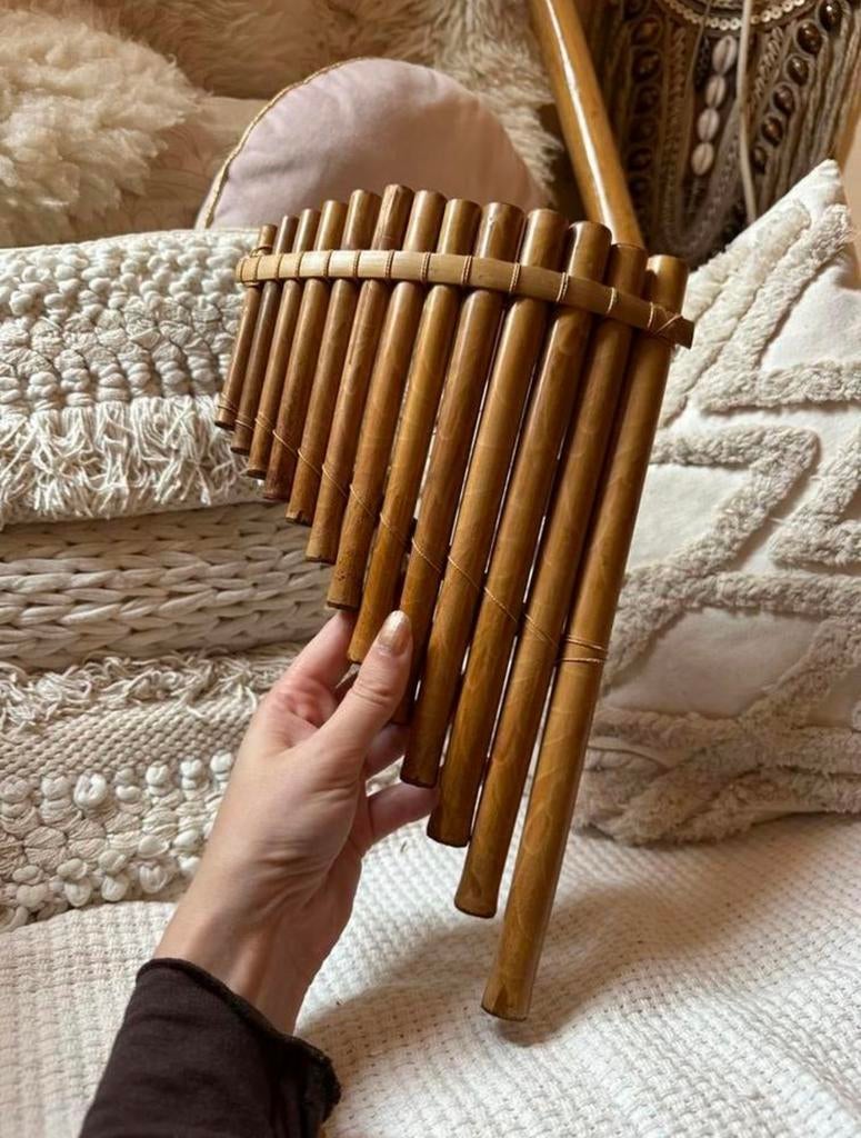 Vintage zelfgemaakte panfluit van bamboe met koord uit Peru, Muziek en Instrumenten, Blaasinstrumenten | Dwarsfluiten en Piccolo's