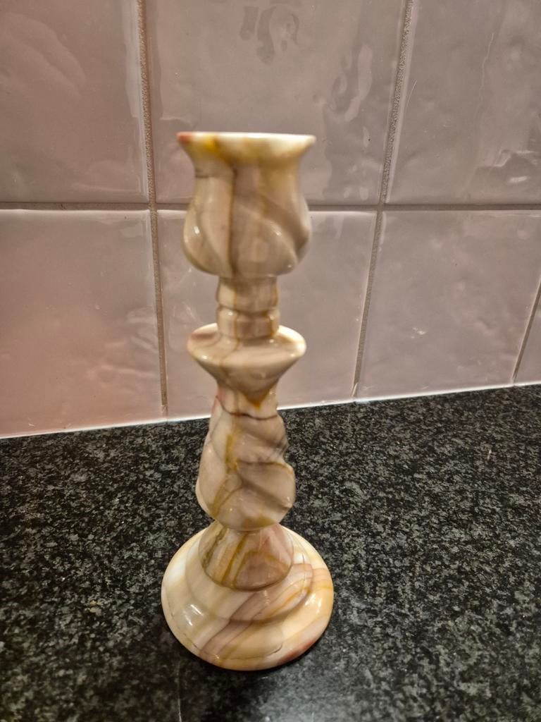 Vintage Onyx Kandelaar, Overige materialen, Gebruikt, Ophalen of Verzenden, Bruin