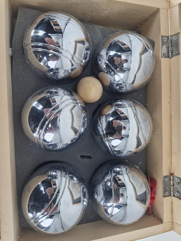 Jeu de Boules Set | 6 Metalen Ballen | Houten Kist, Sport en Fitness, Bowlen, Gebruikt, Onbekend, Bal, Ophalen of Verzenden