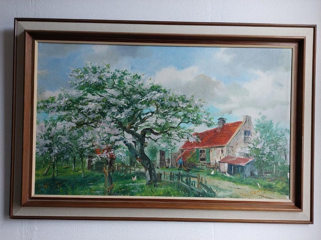 Schilderij van een landelijk tafereel door Oostveen, Antiek en Kunst, Kunst | Schilderijen | Klassiek, Ophalen