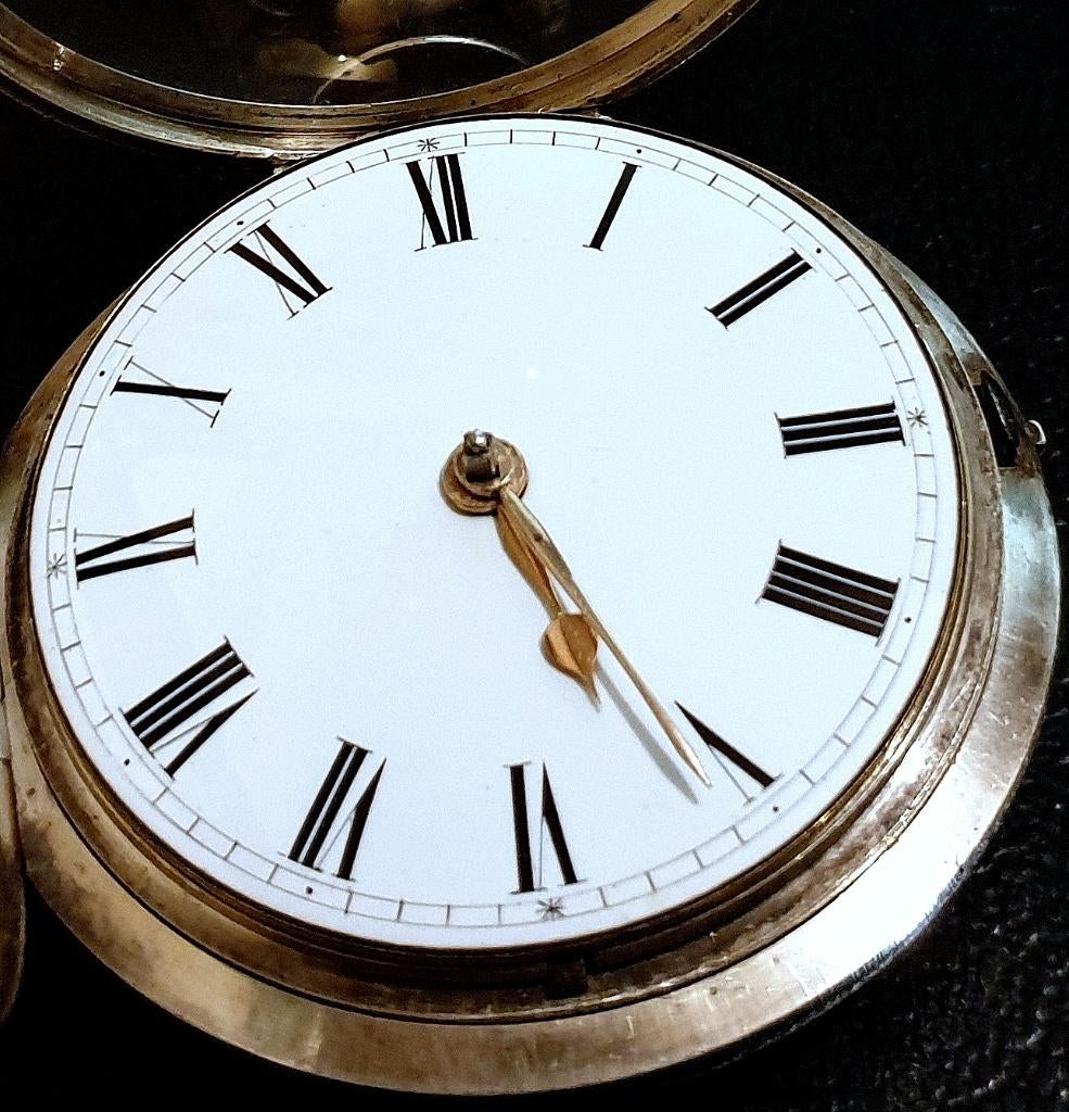 Zakhorloge met spillegang in dubbele kast zilver B'ham 1834, Ophalen of Verzenden, Zilver, Overige typen