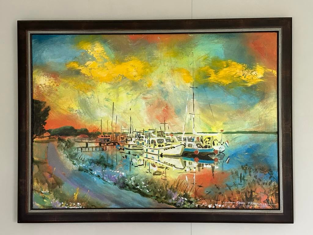 Schilderij Haven Scharendijke door Paul Franssen 50-70 cm !, Ophalen of Verzenden