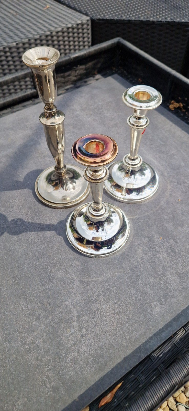 Set van 3 zilverkleurige verzilverd. kandelaars, Ophalen of Verzenden, Overige materialen