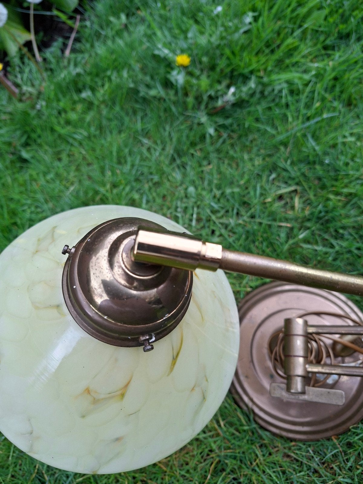 Vintage Messing Bureaulamp met Marmeren Glas, Ophalen
