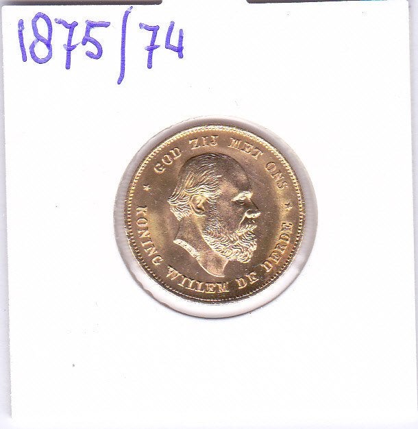Schitterend schaars gouden tientje 1875/74 overslag 1095 eur, Koning Willem III, Losse munt, 10 gulden, Goud