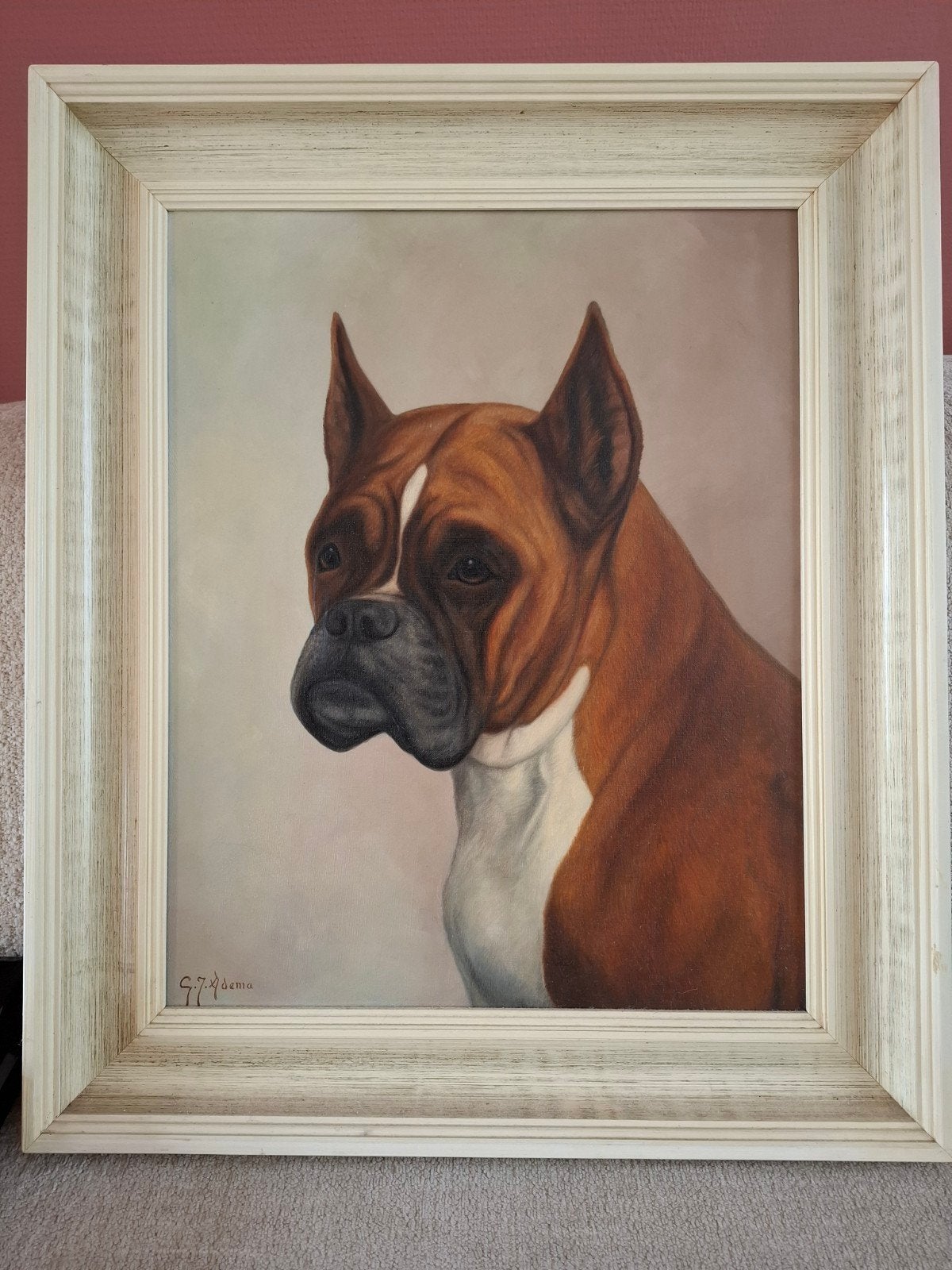 G.J. Adema schilderij boxer, Ophalen, Olieverf, Dieren