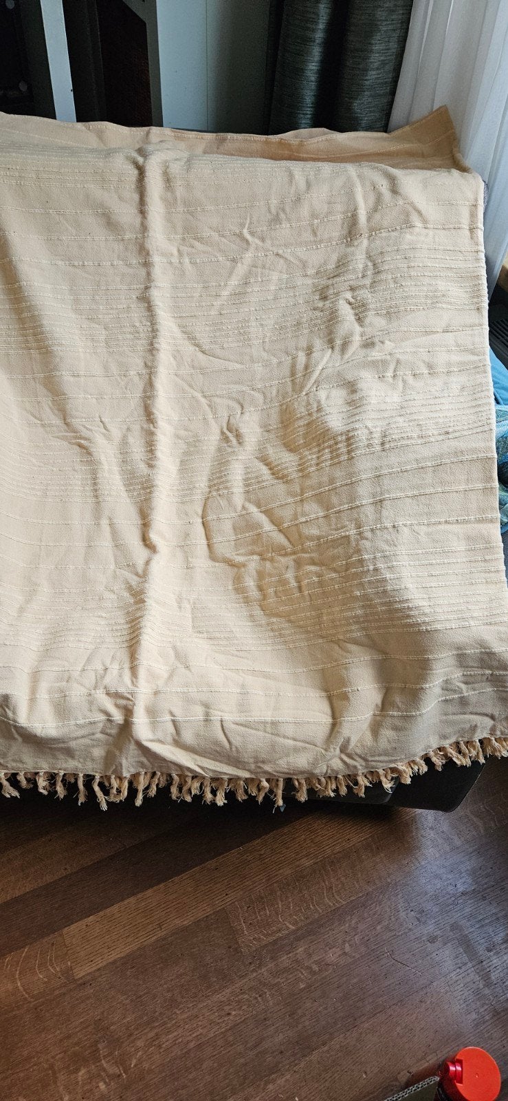 Grand foulard / picknickkleed met franjes, 240x170 cm, Huis en Inrichting, Woonaccessoires | Plaids en Woondekens, Beige, Nieuw