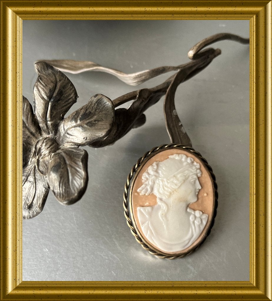 Grote oude celluloid camee broche, Ophalen of Verzenden, Overige materialen, Broche