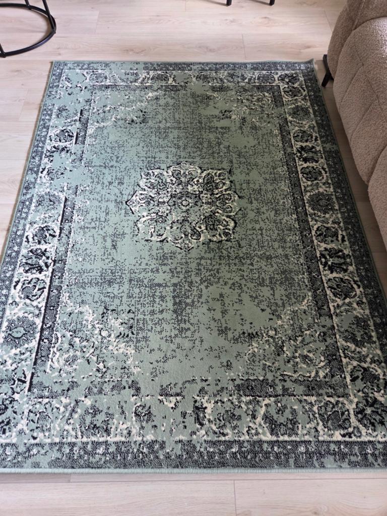 Vintage vloerkleed 140x190cm, Ophalen, Groen, Rechthoekig, 200 cm of meer