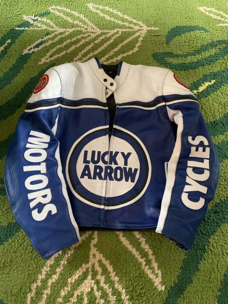 Vintage motorjack "Lucky Arrow" XL - Blauw/Wit, Ophalen of Verzenden, Nieuw zonder kaartje, Heren, Jas | leer