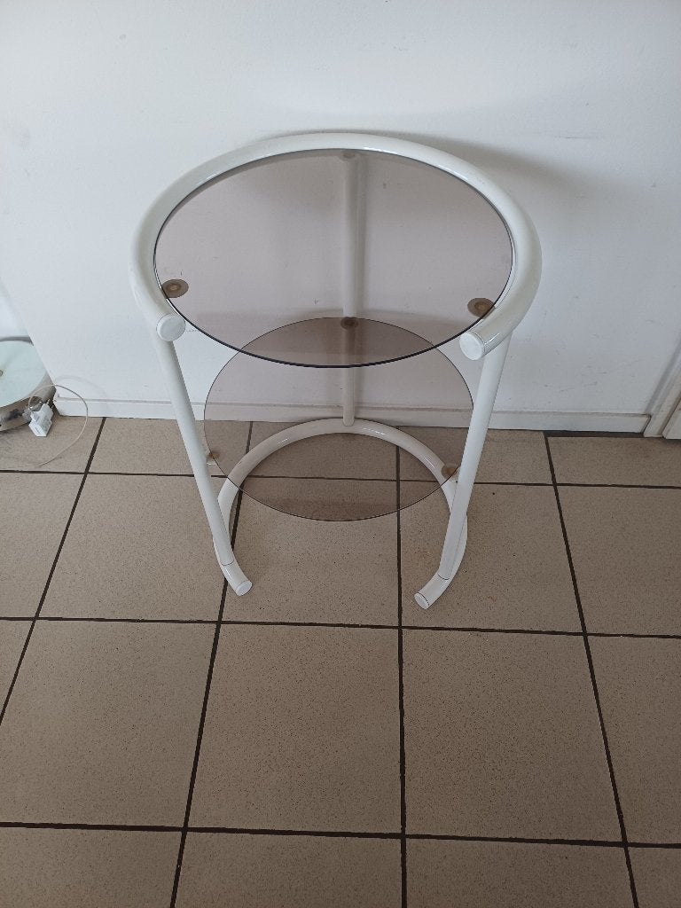 vintage witte tafel jaren 1970 stijlvolle bijzettafel, Ophalen, Gebruikt, 50 tot 100 cm, Glas