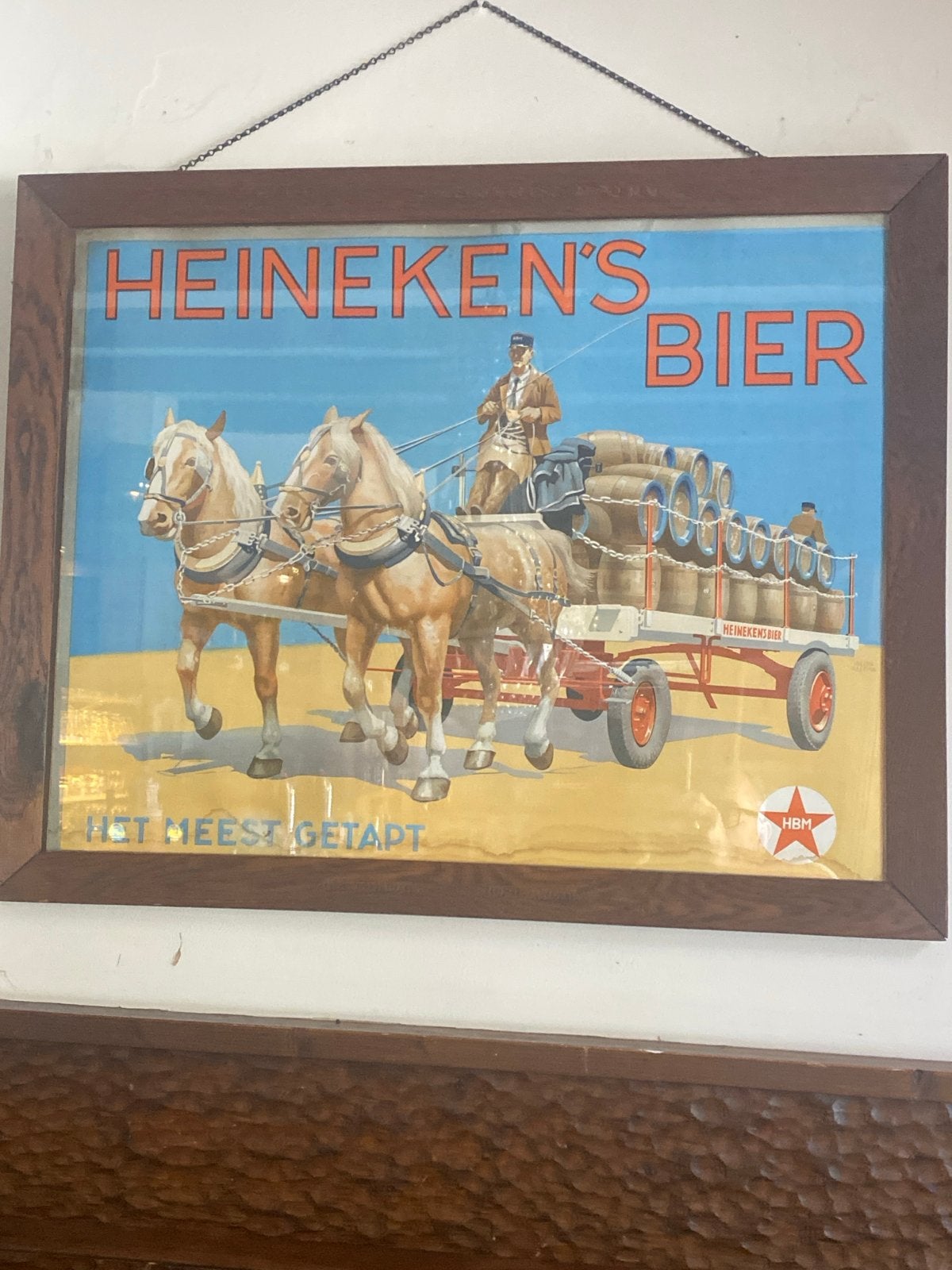 Vintage Heineken's Bier Reclamebord - Paard en Wagen, Ophalen of Verzenden, Gebruikt, Reclamebord