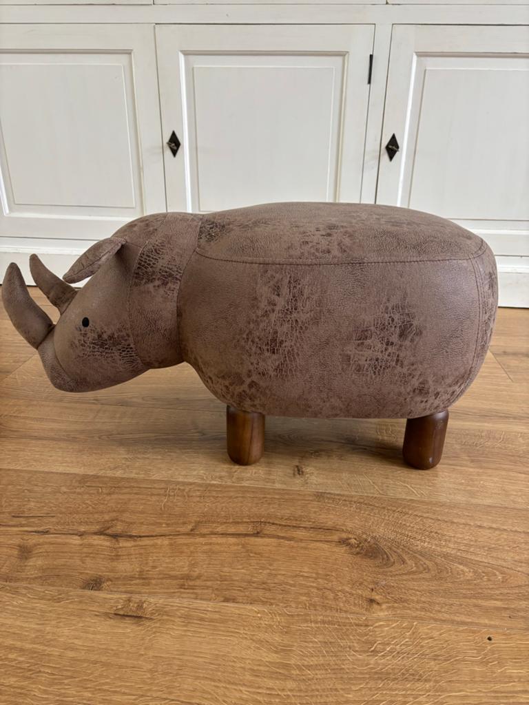 Neushoorn poef/voetenbank, Ophalen, Gebruikt, Bruin, Textiel