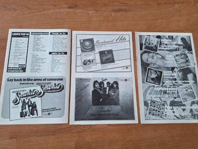 3 x Veronica Top 40 1977 en 1978 Smokie advertenties, Verzenden, Gebruikt, Boek, Tijdschrift of Artikel