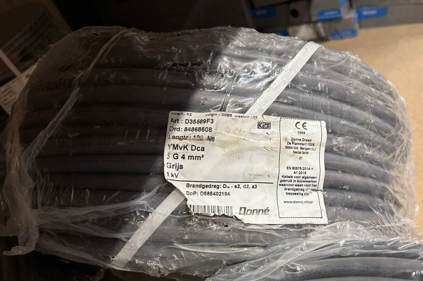 Donné YMvK Dca 3G4 mm² kabel - 100 meter, Doe-het-zelf en Verbouw, Ophalen, Nieuw, Overige merken, Kabel of Snoer