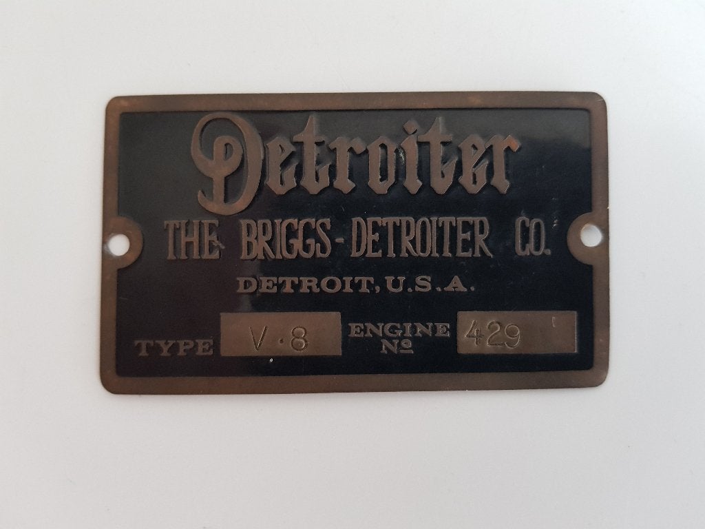 Originele Briggs-Detroiter V-8 motorplaat (ca. 1915 - 1930), Ophalen of Verzenden, Gebruikt, Auto's